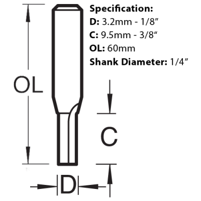 Trend Two Flute Router Cutter size guide.