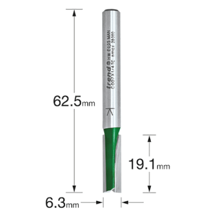 Size guide in millimetres for the Trend Two Flute Cutter, 6.3mm x 19.1mm, C007X1/4TC
