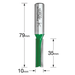 Size guide illustration for the Trend router cutter. A two flute straight cutter 10mm x 35mm.. Part of a growing range of Trend router cutters from Fusion Fixings.