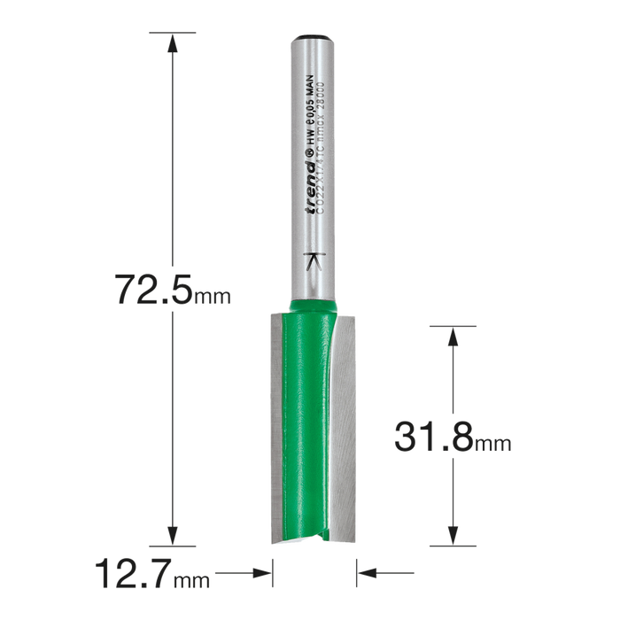 Trend C022X1/4TC Two Flute Router Cutter 12.7mm x 31.8mm, router cutter dimesion