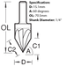 Trend Triple Flute Engraver, C043CX1/4TC. Size diagram.