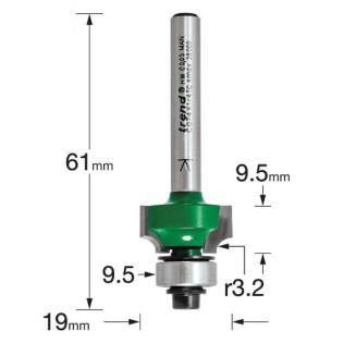 Trend Rounding Over Router Cutter bit, C074X1/4TC. Cutter guide size in millimetres.