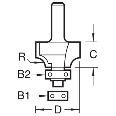 Trend Rounding Over Router Cutter size guide illustration.