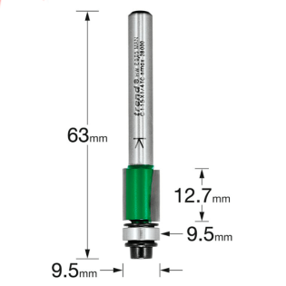 Size guide in millimetres for the C115X1/4TC Trend Self Guided Trimmer, 9.5mm diameter.
