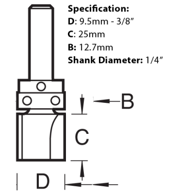 Tool dimension for the Trend C121PX1/4TC Template Profile Router Cutter from Fusion Fixings.