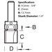 Tool dimension for the Trend C121PX1/4TC Template Profile Router Cutter from Fusion Fixings.