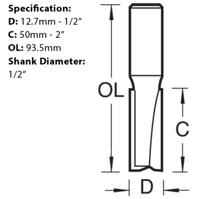 Dimensions for a 2 Flute Cutter from Tend. Supplied from Fusion Fixings.