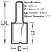 Two Flute Trend Router Cutter dimensions.