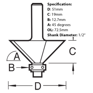 Fusion Fixings, Trend C197X1/2TC Bearing Guided Chamfer 45 degrees siz diagram.