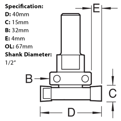 Size diagram for the Intumescent Router Cutter from Trend.