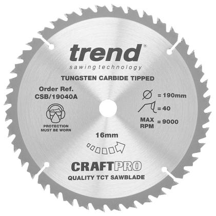 Trend CSB-19040A Circular Saw Blade 190mm x 16mm x 40T