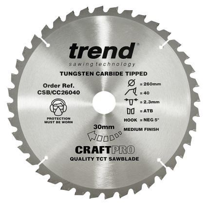 Trend CSB-CC26040 Mitre Saw Blade 260mm x 30mm x 40T