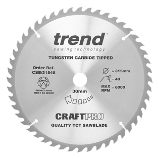 Trend Craft Saw Blade, 315mm x 48 teeth x 30mm, CSB/31548. Supplied form Fusion Fixings as part of a growing range of sawblades.