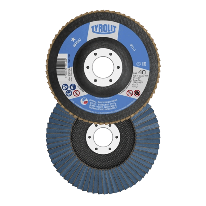 Tyrolit 40 Grit Flap Discs, 125mm BASIC 2in1 Flap Disc, 27A, ZA40-325 (Pack of 10)