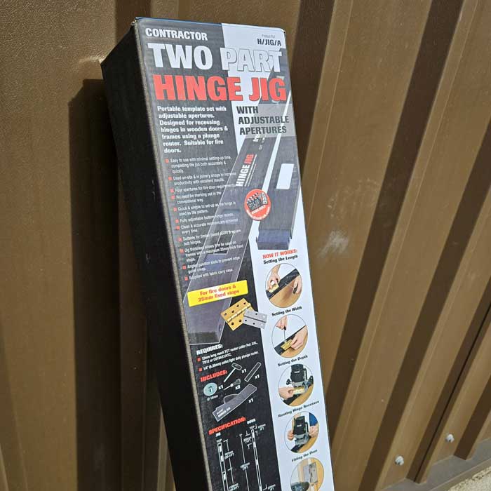 Trend Hinge Jig, 2 Piece Aluminium Hinge Jig Set with Case - box image 1
