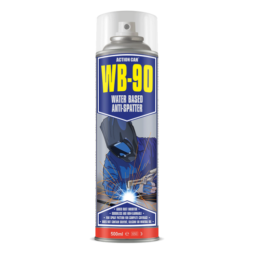 500ml Action Can WB-90, water-based anti-spatter in a 500ml aerosol. Availalbe from Fusion Fixings along with a range of Action Can products.