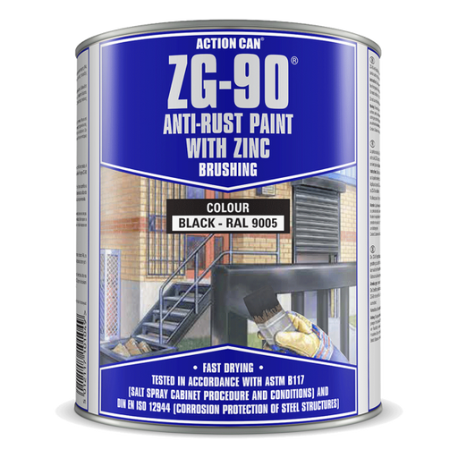 Action Can ZG-90 Black (RAL 9005) Anti-Rust brushing paint. 900ml Tin available from Fusion Fixings
