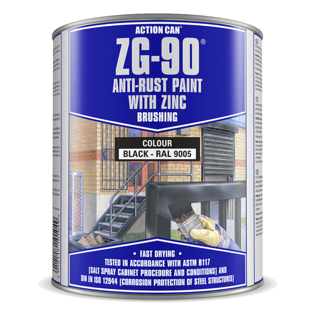 Action Can ZG 90 Black RAL 9005 Anti Rust Brushing Paint 900ml Tin