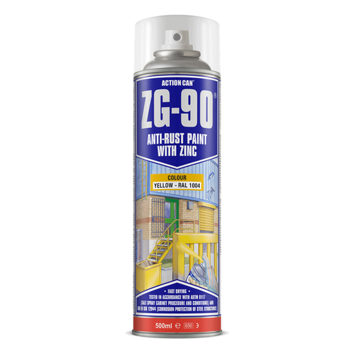 500ml Action Can ZG-90, Yellow (RAL 1004), rapid drying, galvanised spray paint. Available from Fusion Fixings along with many other Action Can products. Can 