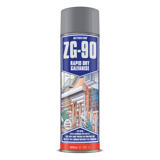 500ml Action Can - ZG-90 1785 Rapid Dry Galvanise Spray - Silver.  Fast and effective way to touch up galvanised structures.