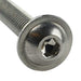 Detail image of the M10 x 120mm A2 stainless steel, flange, socket, button head screw from Fusion Fixings. Shows the hex, flanged button head that offers the extra clamping force and torque during installation