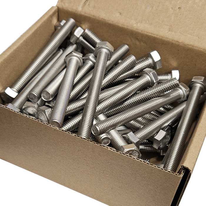 M8 x 80mm Hex Set Screw (Fully Threaded Bolt) A4 (316) Stainless Steel, DIN 933 - Box of 50 - Clearance