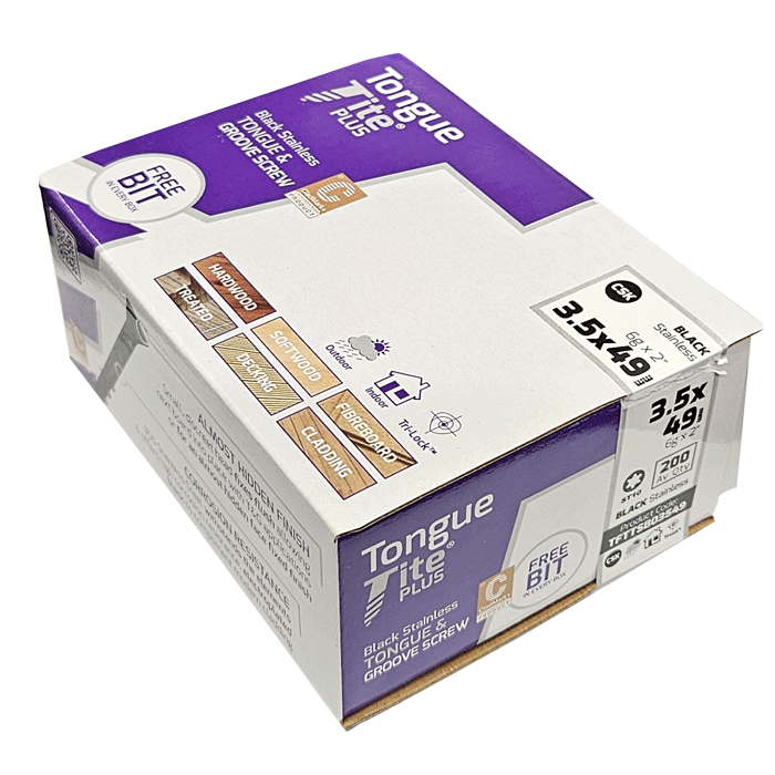 Tongue-Tite Plus 3.5 x 49mm Black Stainless Steel TX Countersunk Screws - 200 Pack (TFTTSB03549)