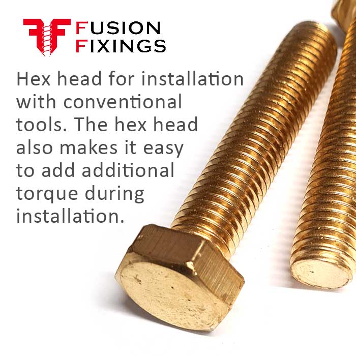 Information image for the M12 x 50mm Brass Hex Set Screw (Fully Threaded Bolt) DIN 933