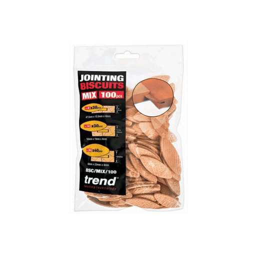 Trend Jointing Biscuits, 100pc Mixed Pack of No.0, No.10 & No.20 (BSC/MIX/100) - CLEARANCE