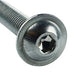 Detail image of the M4 x 12mm bright zinc plated, flange, socket, button head screw from Fusion Fixings. Shows the hex, flanged button head.