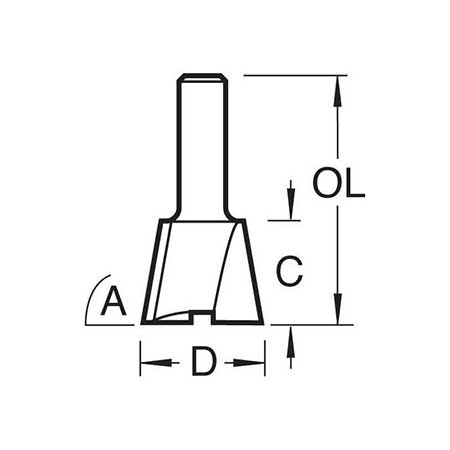 Size guide for the Trend Dovetail Router Cutter, 12.7 x 12.7mm (C041X1/4TC) - CLEARANCE