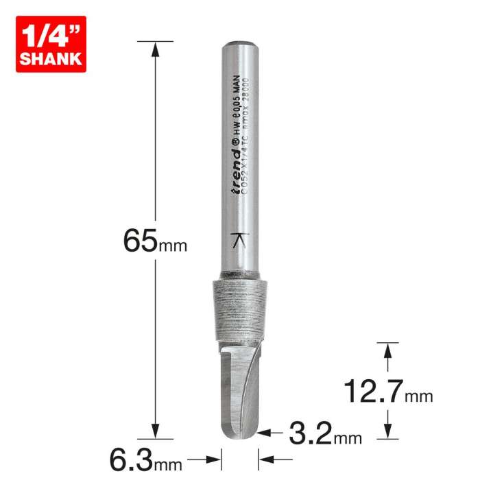 6.3mm Dia. x 12.7mm Cut Trend CraftPro 3.2mm Radius Router Cutter 1/4 Inch Shank (C052X1/4TC)