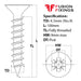 Size guide for the 4.5mm (No.9) x 100mm Pozi Countersunk Full-Thread Chipboard Screws A2 (304) Stainless Steel