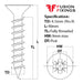 Size guide for the 4.5mm (No.9) x 90mm Pozi Countersunk Full-Thread Chipboard Screws A2 (304) Stainless Steel