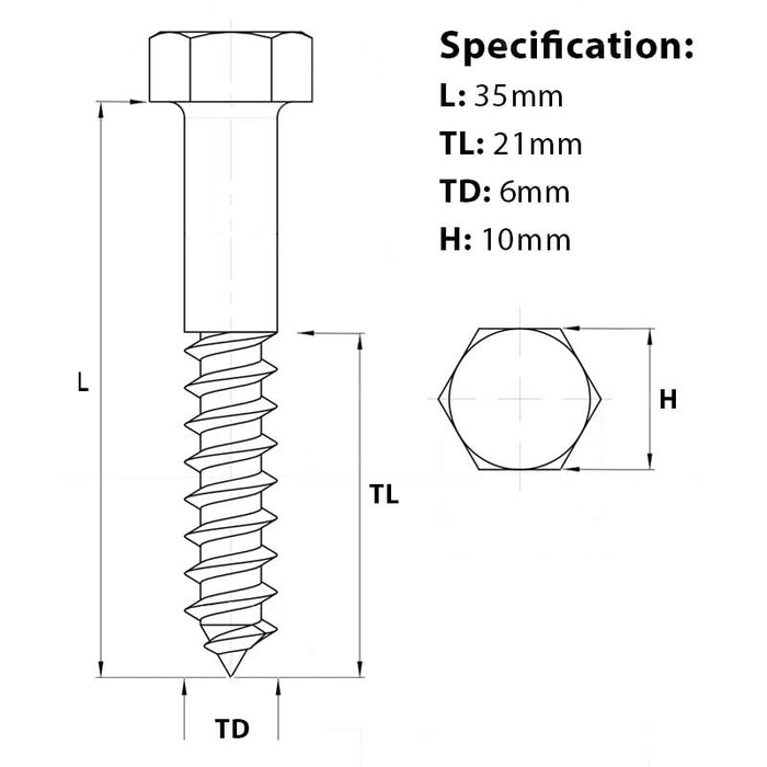 Screw guide for M6 x 35mm Coach Screw A2 Stainless Steel DIN 571 