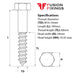 Size guide for the M16 x 100mm Hex Head Coach Screw BZP DIN 571