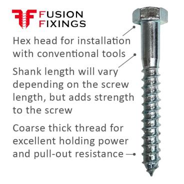 M12 x 110mm Hex Head Coach Screw BZP DIN 571
