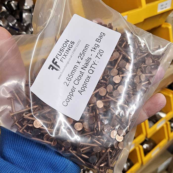 2.65 x 25mm Copper Clout Nails - 1kg Bag (720pcs Approx.) - Clearance