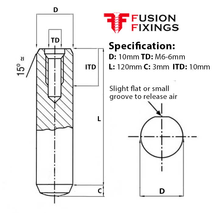 Info panel for 10mm (M6) x 120mm Extractable Dowel Pin, Metric, Hardened & Ground Steel, Self-Colour, DIN 7979D 