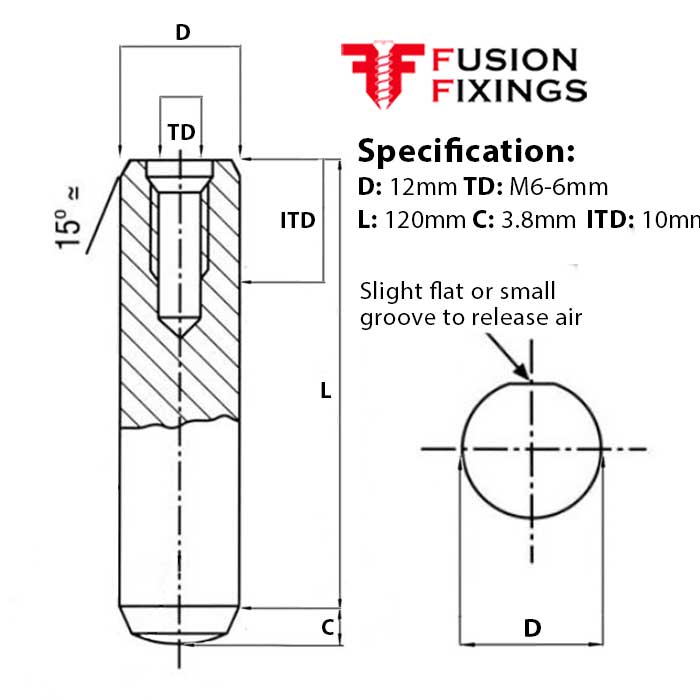 Info panel for 12mm (M6) x 120mm Extractable Dowel Pin, Metric, Hardened & Ground Steel, Self-Colour, DIN 7979D 