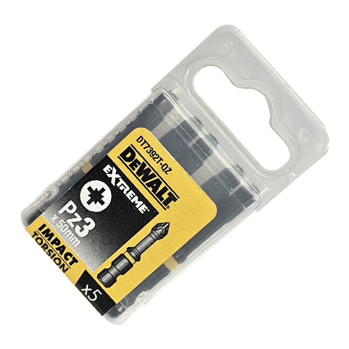 PZ3 x 57mm DeWALT Pozi Extreme Impact Torsion Driver Bits - Pack of 5, DT7392T-QZ - CLEARANCE - pack image from Fusion Fixings
