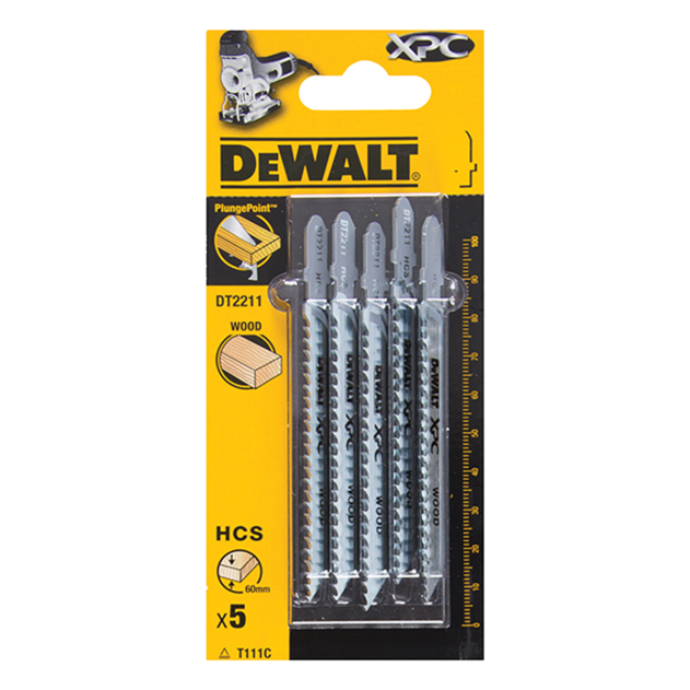 Pack image for the 100mm XPC DeWalt jigsaw blades for wood, T111C, HCS - Pack of 5 (DT2211-QZ) - CLEARANCE