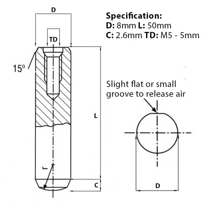 M5 Pin Buy Extractable Dowel Pins, M5 (8mm) x 50mm, DIN 7979D