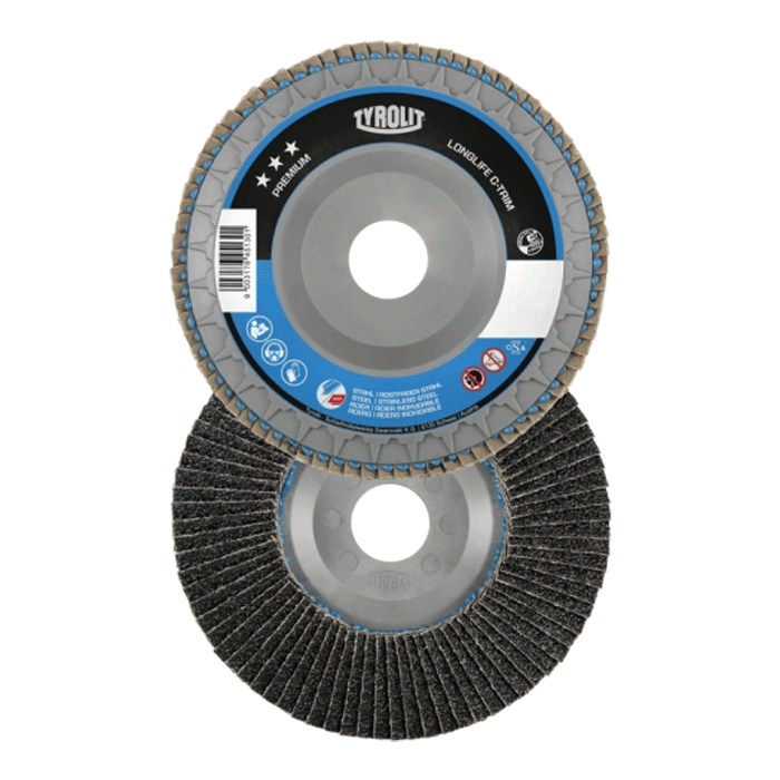 Tyrolit 80 Grit Flap Discs, 115mm PREMIUM Long Life C-TRIM Flap Discs, 28N ZA 80 T-B (Pack of 10)