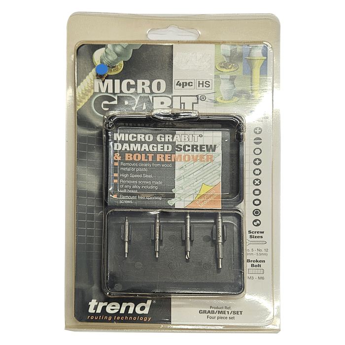 Trend Micro Grabit Damaged Screw Remover, Set 4 Piece (GRAB/ME1/SET) - Clearance