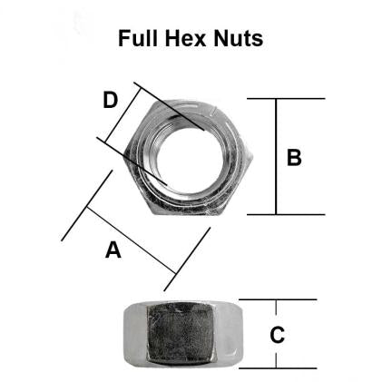 9/16" UNC Hexagon Full Nut A4 Stainless Steel, ASME B18.2.2