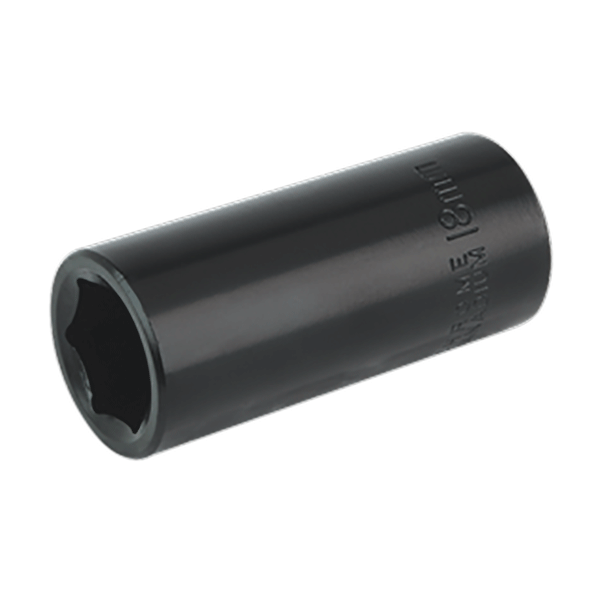 Product photography for 18mm Sealey Deep WallDrive Impact Socket Bit, 3/8” Square Drive (IS3818D)