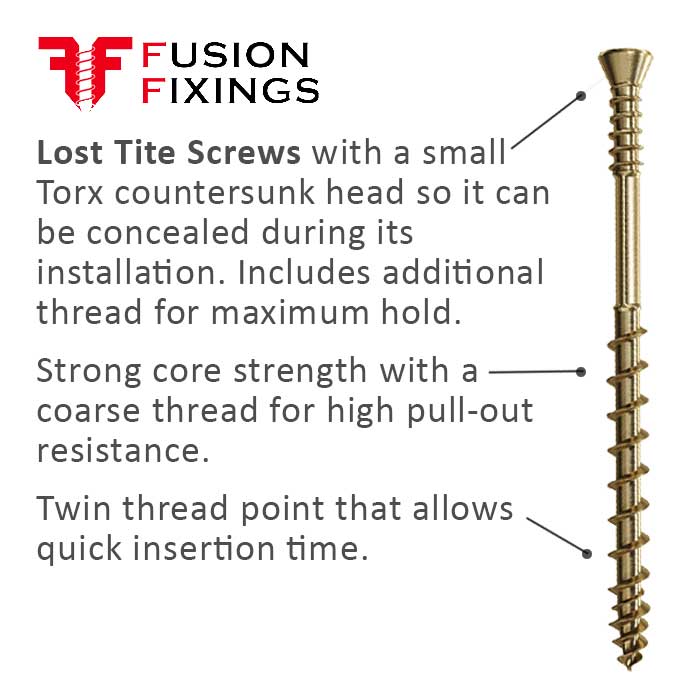 Lost Tite Screws - information image illustrating the key points about the lost tite screws from Fusion Fixings