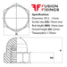 Size guide for the M12 Hex Dome Nut, Metric, Class 6 Steel, BZP, DIN 1587