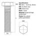 Size guide for the M16 x 45mm Hex Set Screw, metric fine thread (Fully Threaded Bolt) Zinc Plated DIN 961